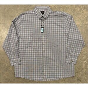 NWT F/X Fusion Shirt Mens 3X Plaid Cotton Long Sleeve Button Down Blue Gray 3XL